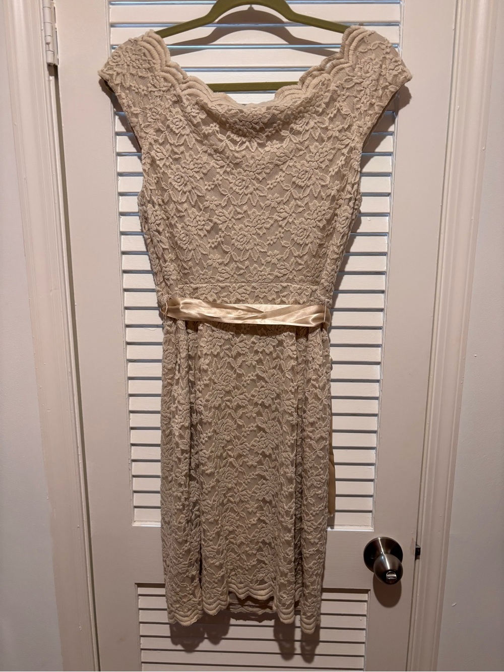 connected apparel Cream Lace Midi Dress with Satin Belt